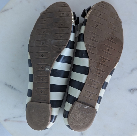 Kate Spade New York Trixie Gold Glitter Toe Black Striped Ballet Flat Shoes - Picture 11 of 13